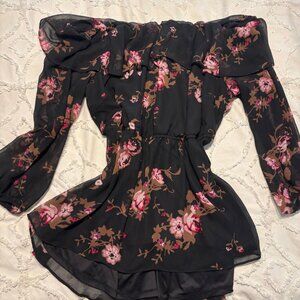 Lane Bryant Black and Floral Printed Off-Shoulder Top size 18